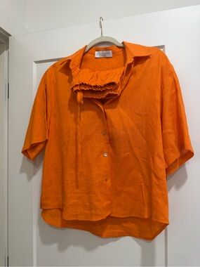 Linen Button-Front Set in Orange